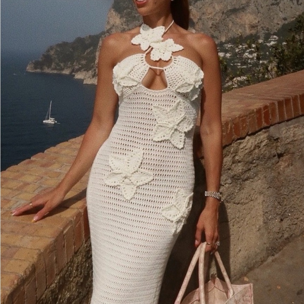Fashion Nova White Floral Crochet Midi Dress